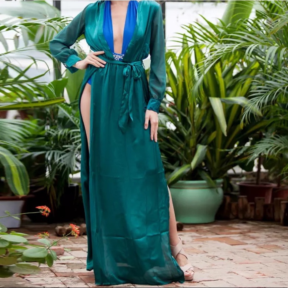 Long emerald green dress